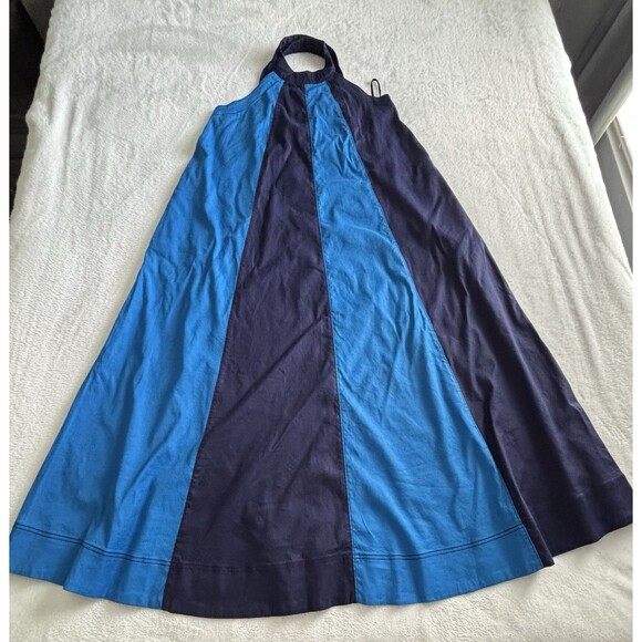 Anthropologie Maeve Maxi Dress Blue Ami Linen Halter Preppy Retro City Sz XL NWT - Picture 5 of 9